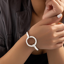 Платина Плоские круглые браслеты-манжеты из сплава для женщин, платина, внутренний диаметр: 2~2-3/8 дюйм (5~6 см)