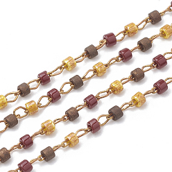 Colorful TOHO Japan Import Seed Beads, Handmade Glass Beaded Chains, Soldered, with Spool, Brass Findings, Column, Unplated, Colorful, 2mm, about 26.24 Feet(8m)/roll