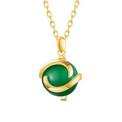 Doré  925 collier pendentif en argent sterling, avec opale, or, ronde, verte, 17.72 pouce (45 cm)
