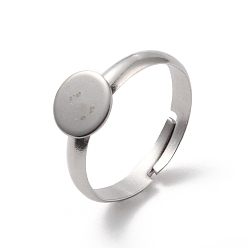 Нержавеющая Сталь Цвет Не тускнеет 304 настройки колец из нержавеющей стали, плоско-круглые, цвет нержавеющей стали, размер США 7 1/4 (17.5 мм), лоток : 8 мм