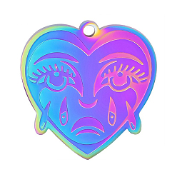 Rainbow Color 304 подвески из нержавеющей стали, сердце с очарованием человеческого лица, Радуга цветов, 20x19 мм