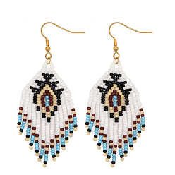 Черный Серьги-кисточки из стеклянного бисера ручной работы, золотые, чёрные