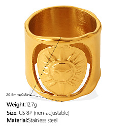 Golden 304 Edelstahl Fingerringe, oval mit Sonnen, golden, us Größe 8 (18.1 mm)