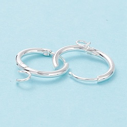 Silver 201 Stainless Steel Huggie Hoop Earring Findings, with Horizontal Loop and 316 Surgical Stainless Steel Pin, Silver, 17x14.5x1.8mm, Hole: 2.5mm, Pin: 1mm