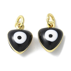 Черный Латунь эмаль прелести, с целью перехода в кольце, без свинца и без кадмия, реальный 18 k позолоченный, сердце с оберегом от сглаза, чёрные, 9x7x4.5 мм, отверстие : 2.2 мм