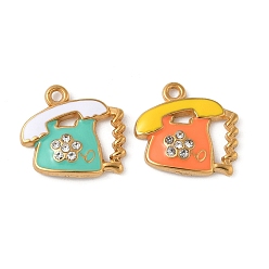 Другие 304 нержавеющей стальной эмали подвески, золотые, со стразами, телефон, 17x18.5x3 мм, отверстие : 1.8 мм
