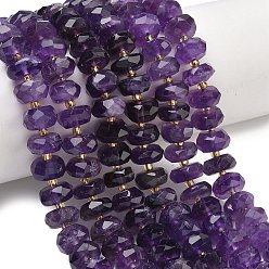 Аметист Природный аметист нитей бисера, рондель, граненые, с бисером, 11x6~6.5 мм, отверстие : 1.2 мм, около 47 шт / нитка, 14.96 дюйм(38см)