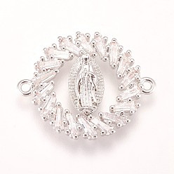 Платина Латунные микро проложить кубических ссылки циркония, плоский круглый с гуань инь, богиня милосердия, прозрачные, платина, 17.5x22x2.5 мм, отверстие : 1 мм