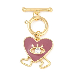 Настоящее золото 18K Латунные застежки-молнии из прозрачного кубического циркония, без кадмия, без никеля и без свинца, с эмалью, Сердце с глаз, реальный 18 k позолоченный, Сердце: 34 mm, Кулон : 18x16x2.5 мм, отверстие : 1 мм, бар: 18x4.5x3 mm, отверстие : 1.2 мм