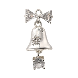 Серебро Латунные микро проложить кубического циркония подвески, колокол прелести, серебряные, 20.5x12x10 мм, отверстие : 1.5 мм
