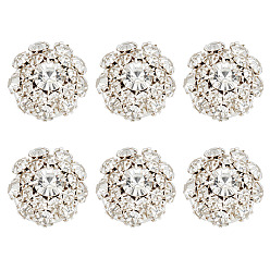 Серебро 6шт. запонки из сплава со стразами, застежка-кнопка, цветок, серебряные, 21.5x20.5x14 мм