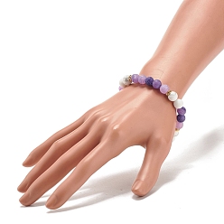 Dark Violet Natural Weathered Agate(Dyed) & Howlite Round Beaded Stretch Bracelet, Gemstone Jewelry for Women, Dark Violet, Inner Diameter: 2-1/4 inch(5.6cm)
