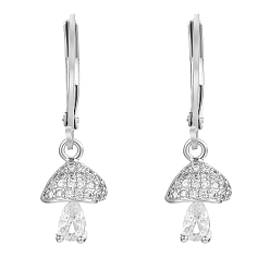 Нержавеющая Сталь Цвет Прозрачные серьги с фианитами и грибами, 304 серьги-подвески из нержавеющей стали для женщин, цвет нержавеющей стали, 26 мм, штифты : 0.8 мм