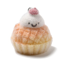 Снеговик Рождественские подвески из непрозрачной смолы с эффектом флокирования, с платиновыми тоновыми железными петлями, снеговик, 25x24 мм, отверстие : 2 мм