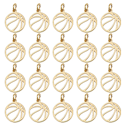 Golden Sports 304 Stainless Steel Charms, Basketball, Hollow, Golden, 14x12x1mm