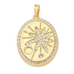 Oval Подвески из латунных микростразов, звезды прелести, золотые, овальные амулеты, 26x19x2.5 мм, отверстие : 5x3 мм