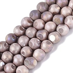 Розово-Коричневый Нити из непрозрачных стеклянных бусин с эффектом омбре, окрашенные методом гальванического покрытия., круглые, с покрытием AB цвета, граненый(6 граненый), розово-коричневый, 8~8.5 мм, отверстие : 1~1.2 мм, около 47~48 шт / нитка, 14.17~14.76 дюйм (36~37.5 см)