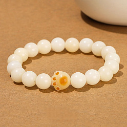Белый Нефрит Натуральный белый нефрит круглых бусин растянуть браслеты, отпечаток лапы, внутренний диаметр: 2-1/8 дюйм (5.5 см)