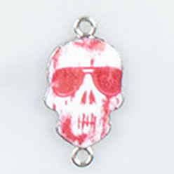 Pearl Pink Cinco de Mayo Alloy Enamel Connector Charms, Sugar Skull Links, Platinum, Pearl Pink, 26x14mm