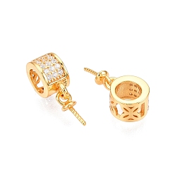 Настоящее золото 18K 925 шкентель стерлингового серебра поручительств, микро проложить кубического циркония, с печатью s925, за половину пробурено бисера, кольцо, реальный 18 k позолоченный, 17x7x5 мм, отверстие : 4.5 мм, штифты : 0.5 мм