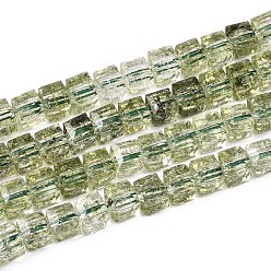 Светло-зеленый Коричневый Хрустящие прозрачные стеклянные бусины нити, кубические, граненые, оливковый, 5.5~6x6~6.5x6~6.5 мм, отверстие : 1.2~1.5 мм, около 65 шт / нитка, 14.76~14.96 дюйм (37.5~38 см)