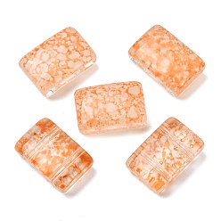 Naranja 2-perforación pintura para hornear cuentas de vidrio transparente, Rectángulo, naranja, 17.5x11.5x7 mm, agujero: 1.6 mm, Sobre 387 unidades / 1000 g
