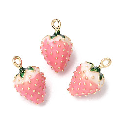 Pink Подвески из эмали и сплава, клубника прелести, золотые, розовые, 17x10x10 мм, отверстие : 1.5~2 мм