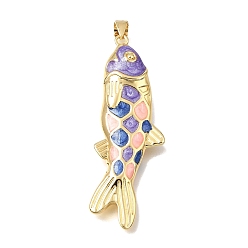 Purple Brass Enamel Pendants, Fish Charms, Cadmium Free & Lead Free, Rack Plating, Long-Lasting Plated, Real 18K Gold Plated, Purple, 49x17x6.5mm, Hole: 4x4mm