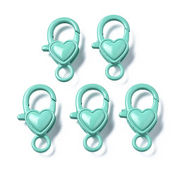Бирюза Застежки-клешни из экологически чистого сплава, окрашенные распылением, без кадмия, без никеля и без свинца, сердце, бирюзовые, 27x15x6.5 мм, отверстие : 4 мм