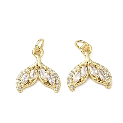 Настоящее золото 16K Латунные микропаве прозрачные подвески с фианитом, прелести рыбий хвост, реальный 16 k позолоченный, 14.5x13.5x3 мм, Перейти кольцо: 5x1 мм, внутренний диаметр: 3.5 мм