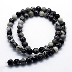 Netstone Natural Black Silk Stone/Netstone Beads Strands, Round, 8mm, Hole: 1mm, about 46pcs/strand,  14.76 inch(37.5cm)