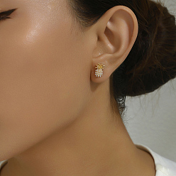 Настоящее золото 18K Элегантные латунные серьги-гвоздики в форме ананаса, с имитацией жемчуга, реальный 18 k позолоченный, 11x7 мм