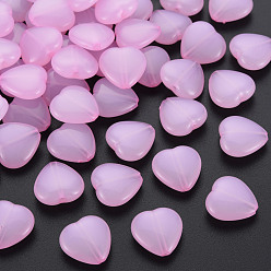Pearl Pink Transparent Acrylic Beads, Dyed, Heart, Pearl Pink, 13.5x14x6mm, Hole: 1.5mm, about 775pcs/500g
