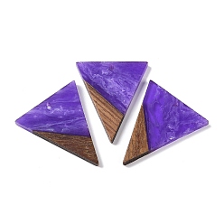 Сине-фиолетовый Подвески из смолы и дерева, подвески в виде перевернутого треугольника, синий фиолетовый, 37x31x3.5 мм, отверстие : 2 мм