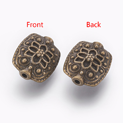 Antique Bronze Tibetan Style Alloy Beads, Antique Bronze Color, Rectangle, Lead Free & Cadmium Free, 11mm wide, 13mm long, 6.5mm thick, hole: 1.5mm