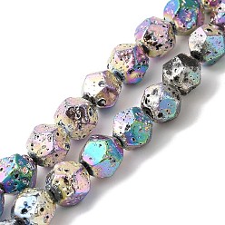 Серебро Блейкинг окрашенные нити бусин из натурального лавового камня, граненые круглые, серебряные, 9.5~10 мм, отверстие : 1.2 мм, около 39 шт / нитка, 15.75'' (40 см)