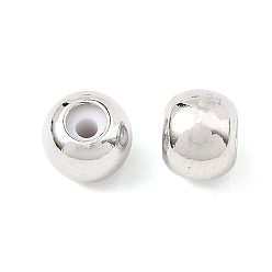 Real Platinum Plated SHEGRACE Brass Beads, Round, with Rubber Inside, Cadmium Free & Nickel Free & Lead Free, Real Platinum Plated, 5x6mm, Hole: 1.5mm