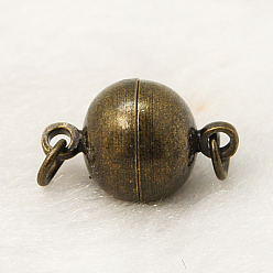 Antique Bronze Brass Magnetic Clasps with Loops, Nickel Free, Round, Antique Bronze, 16x10mm, Hole: 2mm