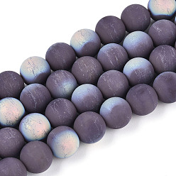 Средний Фиолетовый Матовые непрозрачные стеклянные бусы пряди, круглые, с половиным покрытием, с покрытием AB цвета, средне фиолетовый, 9.5~10 мм, отверстие : 1.2 мм, около 39~41 шт / нитка, 14.57~15.75 дюйм (37~40 см)