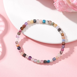 Смешанные камни Браслеты из натуральных смешанных драгоценных камней с бусинами для женщин, кубические, внутренний диаметр: 2.09~2.17 дюйм (5.3~5.5 см)