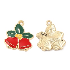 Christmas Bell Рождественские эмали сплава подвески, без кадмия, без никеля и без свинца, золотые, Рождественский колокольчик, 20x18x2 мм, отверстие : 1.4 мм