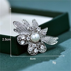 Платина Брошь в виде цветка из сплава кристаллов и страз для рюкзака, с имитацией жемчужина бисера, платина, 25x40 мм