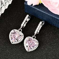 Pink 925 серьги-кольца в форме сердца из стерлингового серебра с кубическими цирконами, Реальная платина, розовые, 29.5x13.5 мм