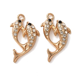Light Gold Alloy Rhinestone Pendants, Fish Charms, Light Gold, 24.5~25x15x3.5mm, Hole: 2mm