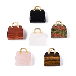 Смешанные камни Природные каменные смешанные подвески, Брелоки для сумочек с латунной ручкой золотистого цвета, 27~28x24~26x11.5~12.5 мм, отверстие : 6.5~7x4~5 мм