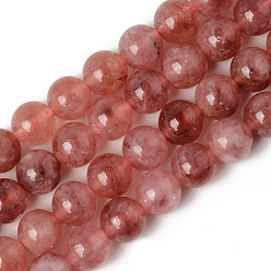 FireBrick Natural Quartz Beads Strands, Dyed & Heated, Imitation Strawberry Quartz Color, Round, FireBrick, 8~8.5mm, Hole: 1.2mm, about 48pcs/Strand, 15.75 inch(40cm)