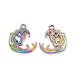 Rainbow Color Ion Plating(IP) 304 Stainless Steel Pendant, Moon with Human Charm, Rainbow Color, 22x19x2mm, Hole: 3mm