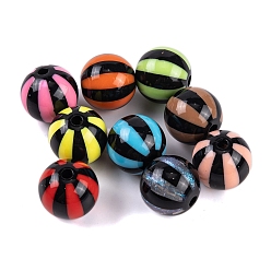 Stripe Печать акриловых бусин, круглые, чёрные, полоса, 15x15.5 мм, отверстие : 3 мм, 229 шт / 500 г