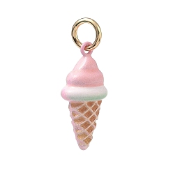 Pearl Pink Spray Painted Brass Pendants, Ice Cream Charms, Golden, Pearl Pink, 20x9x6.5mm, Hole: 3.8mm