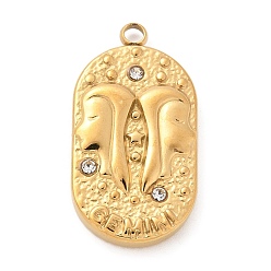 Близнецы 304 подвески из нержавеющей стали, со стразами, овал с подвеской в виде созвездия, реальный 18 k позолоченный, Близнецы, 25x13x3 мм, отверстие : 1.8 мм